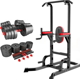 TON SPORTS מתקן מתח מקבילים ושכיבות סמיכה + סט משקולות מודולריות 30 קילו