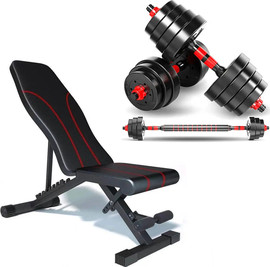 TON SPORTS סט משקולות מודולריות 20 קילו + ספת כושר מתכווננת ומתקפלת