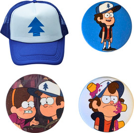 Anime Market ערכת דיפר פיינס Gravity Falls – כובע רשמי, וסיכות 58 מ״מ | מתנה למעריצים