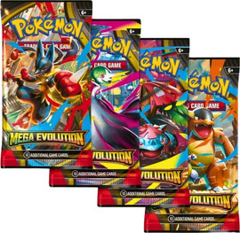 פוקימון קלפי פוקימון Mega Evolution ME01 – סט 4 חבילות בוסטר (Booster Pack Art Set) | Pokémon TCG | בלעדי לאתר