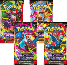 פוקימון קלפי פוקימון Phantasmal Flames ME02 – סט 4 חבילות בוסטר (Booster Pack Art Set) | Pokémon TCG | בלעדי לאתר