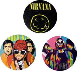 Anime Market סט של 3 סיכות Nirvana 58 מ”מ – סיכות אספנות רוק אלטרנטיבי | עיצוב משתנה