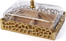 הכל כלול כלי הגשה מעץ עם מכסה BRASS GOLD+WOOD — 22×31×16 ס״מ