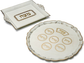 הכל כלול סט ליל הסדר מגש פסח + מגש מצה ענתיק עשוי מלמין - לבן