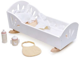 Tender Leaf Toys עריסה קלאסית לבובה מעץ מלא + אביזרי משחק - ברבור לבן