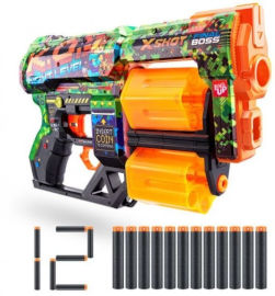 X Shot רובה ילדים אקס שוט SKINS כולל 12 חיצי ספוג למשחקי מלחמה עם חברים בחצר - K.O. צבעוני