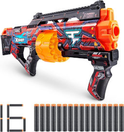 X Shot רובה משחק לילדים עם מחסנית תוף מסתובבת ו 16 חיצי ספוג - FaZe Clan