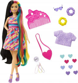 Barbie בובת ברבי Totally Hair עם שיער ארוך (22 ס"מ) קליפסים משני צבע ושלל אביזרים - ורוד