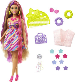 Barbie בובת ברבי Totally Hair עם שיער ארוך (22 ס"מ) קליפסים משני צבע ושלל אביזרים - צהוב