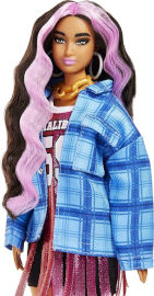Barbie בובת ברבי סדרת Extra בלבוש אופנתי עם מגוון אביזרי לבוש וכלב