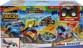 Hot Wheels הוט ווילס מאנסטר טראק משנה צבעים מארז כיבוי אש כולל 2 מכוניות ריסוק