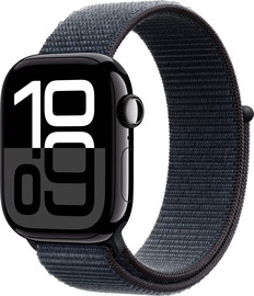 APPLE שעון חכם Apple Watch Series 10 42mm Jet Black Aluminum Case Textile Sport Loop GPS - רצועת Ink Sport Loop