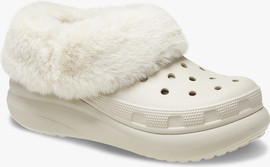 Crocs Crocs Furever Crush - כפכפי פלטפורמה קרוקס קראש עם פרווה לנשים בצבע אבן