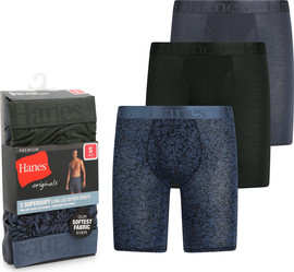 HANES מארז 3 תחתוני בוקסר ארוכים לגבר Hanes Premium Originals