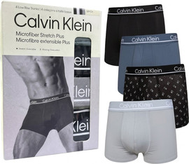 Calvin Klein תחתוני בוקסר 4 יח'  לגבר  - CALVIN KLEIN - MICROFIBER STRETCH PLUS