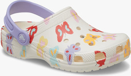 Crocs Crocs Classic Butterfly Graphic Clog K  כפכפי קלוג קרוקס לילדים בצבע לבן גיר בהדפס פרפרים צבעוניים