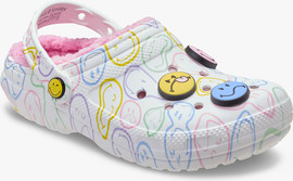 Crocs Crocs Smiley Classic Lined Clog - כפכפי קרוקס עם בטנת פרווה לנשים בצבע לבן/ורוד