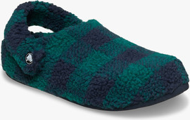 Crocs Crocs Classic Buffalo Check Cozzzy Slipper - נעלי בית קרוקס עם הדפס משובץ בצבע ירוק הוסטה/נייבי