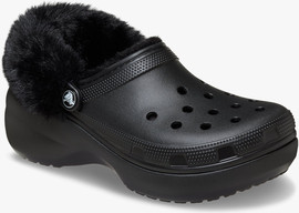 Crocs Crocs Classic Platform Fuzz Lined Clog - כפכפי קרוקס פלטפורמה פרוותיים לנשים בצבע שחור