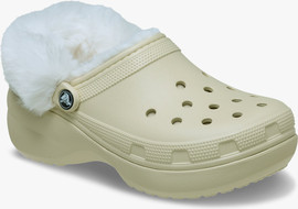 Crocs Crocs Classic Platform Fuzz Lined Clog - כפכפי קרוקס פלטפורמה פרוותיים לנשים בצבע קרם