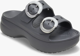 Crocs Crocs Saturday Platform Dipped Buckle Sandal - סנדלי פלטפורמה קרוקס לנשים בצבע אפור קרבון