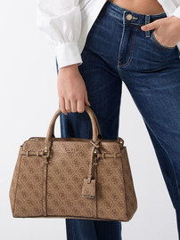 GUESS תיק Guess Leona Logo Mulit Comp Satchel נשים - גס - Brown