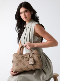 GUESS תיק Guess Janie Logo Girlfriend Satchel נשים - גס - Brown