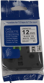 Razink סרט מדבקות תואם Ptouch tape למדפסת Brother ,כתב שחור רקע לבן רוחב 12 מ"מ