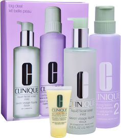CLINIQUE סט שלושת השלבים סוג עור 2 סבון נוזלי לעור יבש + מי הסרה לעור יבש + תחליב לחות
