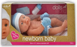DOLLS WORLD בובת תינוק ניו בורן 38 ס"מ - כחול