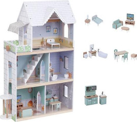 Pit Toys בית בובות רב קומות מפואר מעץ