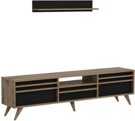 Tudo Design מזנון טלויזיה גוון אורן בשילוב שחור עם מדף תואם