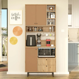 Twins design ארון שירות למטבח /למשרד בצבע אדמה בשילוב עץ דגם דאגלס