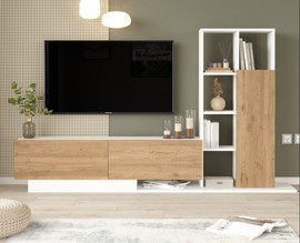 Twins design מזנון עומד מעוצב בצבע לבן בשילוב עץ עם מדפים דגם אבידין מבית Twins Design