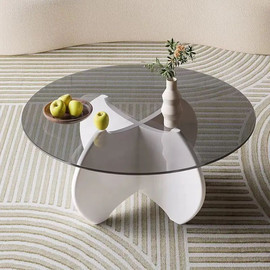 Twins design שולחן סלון מעץ בשילוב זכוכית בצבע לבן דגם נינה מבית Twins Design