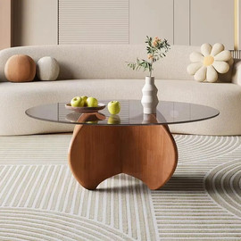 Twins design שולחן סלון מעץ בשילוב זכוכית בצבע עץ חום כהה דגם נינה מבית Twins Design