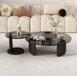 Twins design זוג שולחנות זכוכית בצבע שחור דגם אמה מבית Twins Design