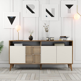Twins design קונסולה מעוצבת בצבע שמנת בשילוב עם אגוז דגם חופית מבית Twins Design