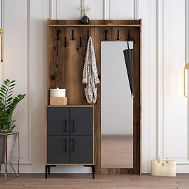 Twins design ארון כניסה בצבע אגוז בשילוב אפור דגם עדן מבית Twins Design