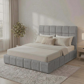 In Style מיטה זוגית מרופדת בגוון אפור LIN