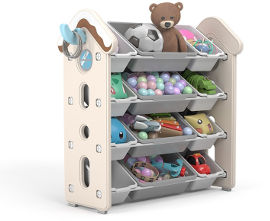 Kidstuff ארגונית צעצועים 4 קומות בעלת 12 קופסאות אחסון KidStuff