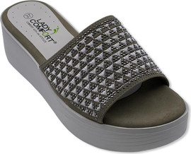 Lady Comfort כפכף פלטפורמה לנשים בצבע ירוק זית מבית  LADY COMFORT