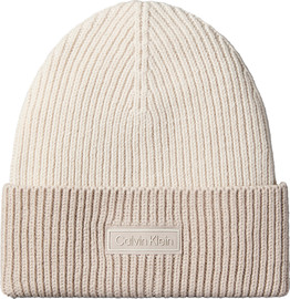 CK PATCH WOOL CHUNKY RIB BEANIE
