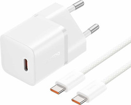 BASEUS מטען קיר Baseus GaN5 20W USB-C עם כבל USB-C 1m – לבן
