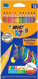 זפיר BIC Evolution Stripes – עפרונות צבעוניים 12 יחידות