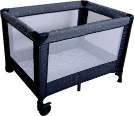 Baby Safe לול קמפינג / מיטה ניידת SIMPLY 2 לתינוק עם גלגלים וכילה - שחור כוכבים