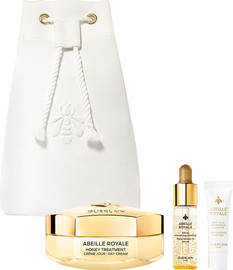 GUERLAIN ABEILLE ROYALE סט קרם לחות + סרום + קרם עיניים + תיק יוקרתי