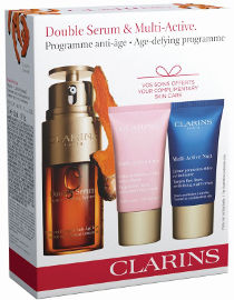 CLARINS DOUBLE SERUM מארז סרום + קרם יום MULTI ACTIVE + קרם לילה לכל סוגי העור
