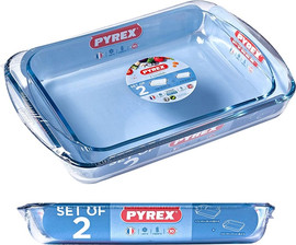 PYREX סט 2 תבניות מלבניות זכוכית Pyrex