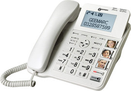 Geemarc טלפון שולחני מוגבר CL595 טלפון שולחני דגם CL595 משולב לחצן SOS וחיווט קולי בעת צלצול.